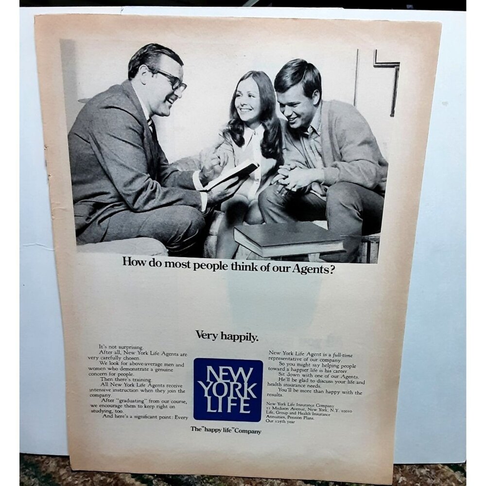 1970 New York Life Insurance Agents Original Print Ad